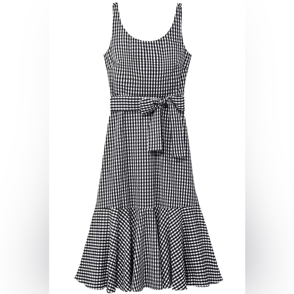 J. Crew Gingham Ruffle Hem Midi Dress Removable Belt - Picture 1 of 11